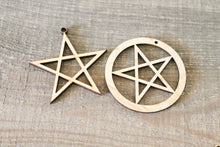 Load image into Gallery viewer, Wooden Symbols shape pendant - Pentagram - Pentalpha - Pentangle - Pentacle - pagan symbols unfinished base, wooden supply
