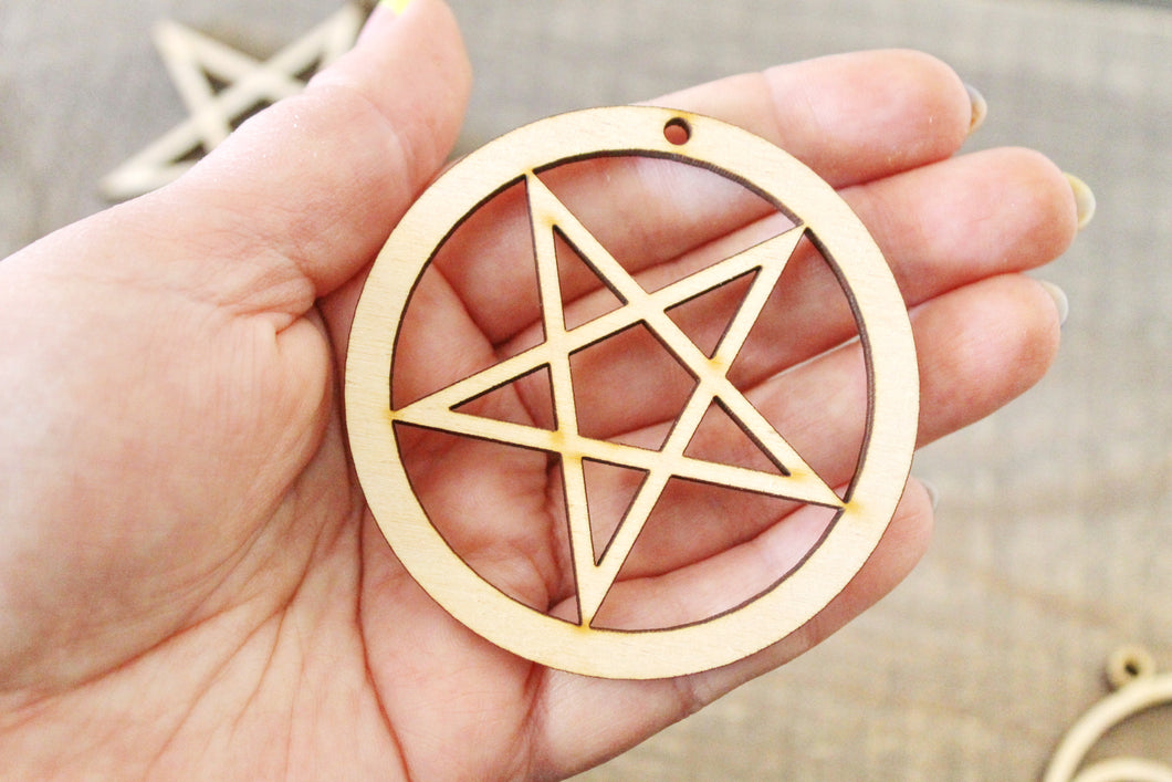 Wooden Symbols shape pendant - Pentagram - Pentalpha - Pentangle - Pentacle - pagan symbols unfinished base, wooden supply