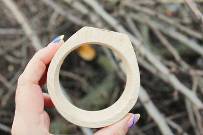 35 mm Wooden bangle unfinished round with two corners on the top - natural eco friendly