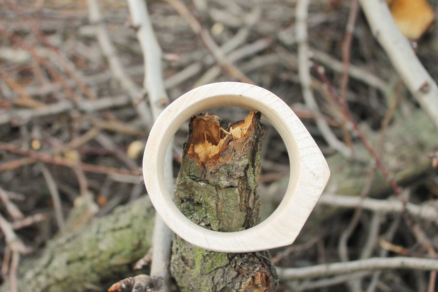 35 mm Wooden bangle unfinished round with two corners on the top - natural eco friendly