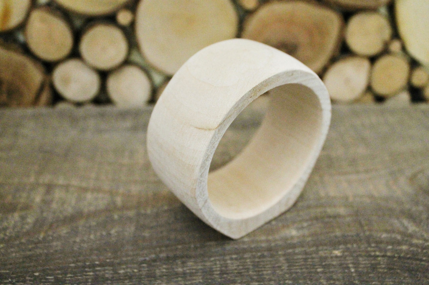 35 mm Wooden bangle unfinished round with two corners on the top - natural eco friendly