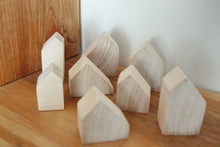Load image into Gallery viewer, Wooden houses set of 8 solid linden wood - unpainted natural wood, DIY, wooden toys, wooden decorative houses
