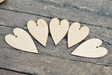 Load image into Gallery viewer, Set of 5 Wooden hearts Laser Cut - unfinished blank - 4.3 inches - Home Decor - Laser cut wood - plywood
