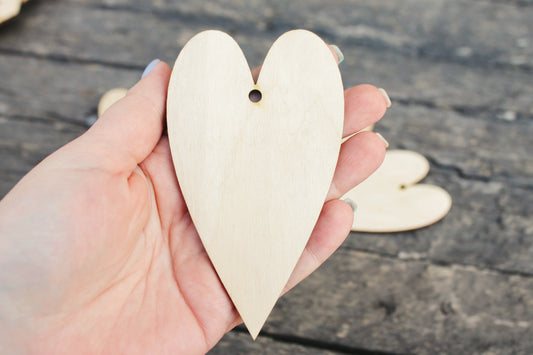 Set of 5 Wooden hearts Laser Cut - unfinished blank - 4.3 inches - Home Decor - Laser cut wood - plywood