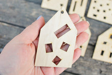 Load image into Gallery viewer, Set of 6 Wooden houses Laser Cut - unfinished blank - 3.9 inches - Home Decor - Laser cut wood - plywood
