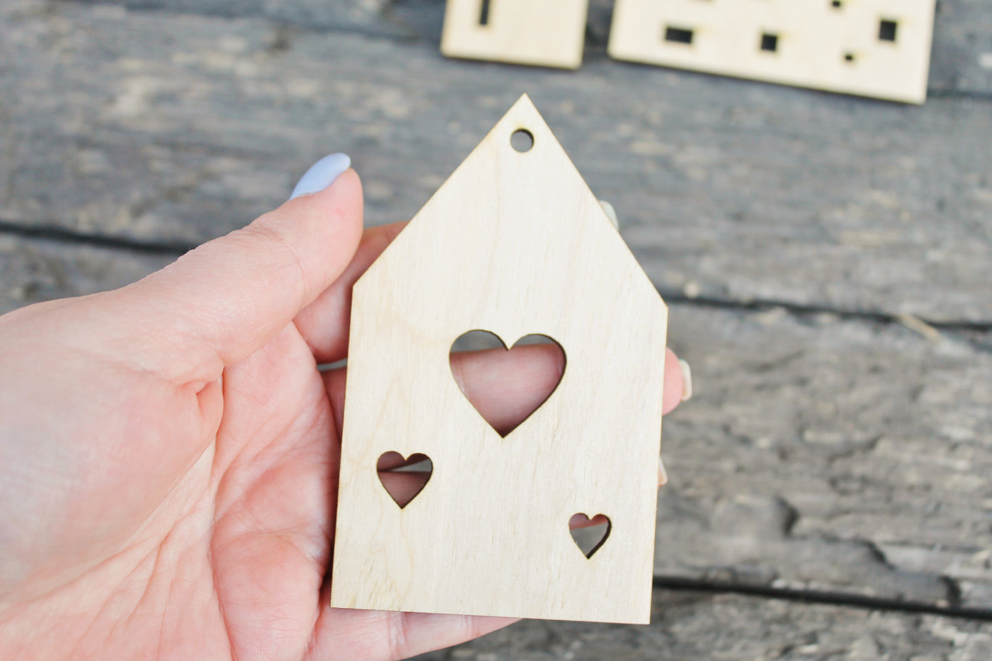 Set of 6 Wooden houses Laser Cut - unfinished blank - 3.9 inches - Home Decor - Laser cut wood - plywood