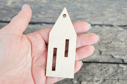 Set of 6 Wooden houses Laser Cut - unfinished blank - 3.9 inches - Home Decor - Laser cut wood - plywood