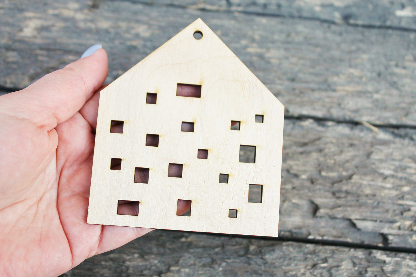 Set of 6 Wooden houses Laser Cut - unfinished blank - 3.9 inches - Home Decor - Laser cut wood - plywood