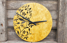 Load image into Gallery viewer, Wooden floral clock - walnut color - 300 mm - 11.8 inches - light and ready to ship - handmade clock - Silent clock mechanism
