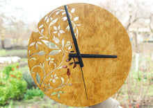 Load image into Gallery viewer, Wooden floral clock - walnut color - 300 mm - 11.8 inches - light and ready to ship - handmade clock - Silent clock mechanism
