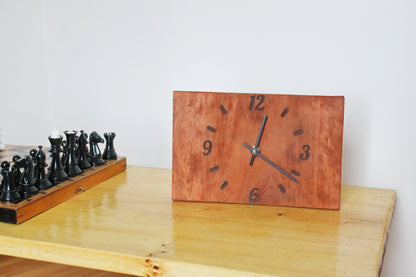 Wooden desk clock made of solid linden wood - red wood color - 230 mm - 9 inches - ready to ship - handmade clock