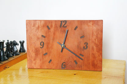 Wooden desk clock made of solid linden wood - red wood color - 230 mm - 9 inches - ready to ship - handmade clock