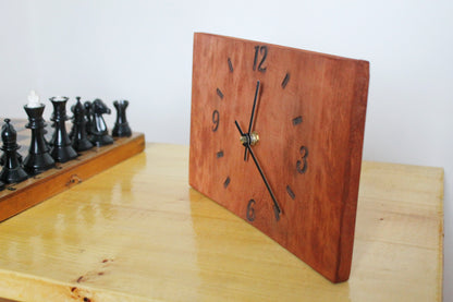 Wooden desk clock made of solid linden wood - red wood color - 230 mm - 9 inches - ready to ship - handmade clock