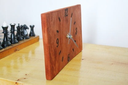 Wooden desk clock made of solid linden wood - red wood color - 230 mm - 9 inches - ready to ship - handmade clock