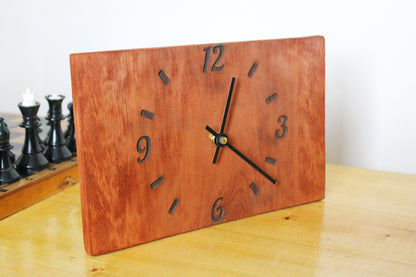 Wooden desk clock made of solid linden wood - red wood color - 230 mm - 9 inches - ready to ship - handmade clock