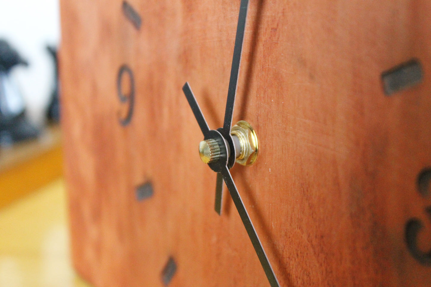 Wooden desk clock made of solid linden wood - red wood color - 230 mm - 9 inches - ready to ship - handmade clock