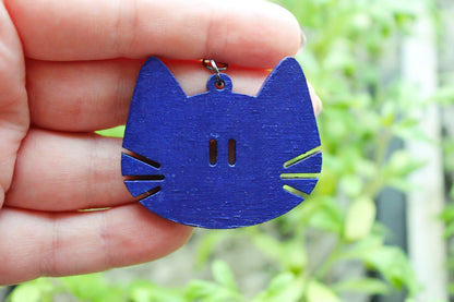 Wooden deep blue earrings - with silver plated hooks - Cats 46x40 mm - 1.8x1.6 inches - made of plywood