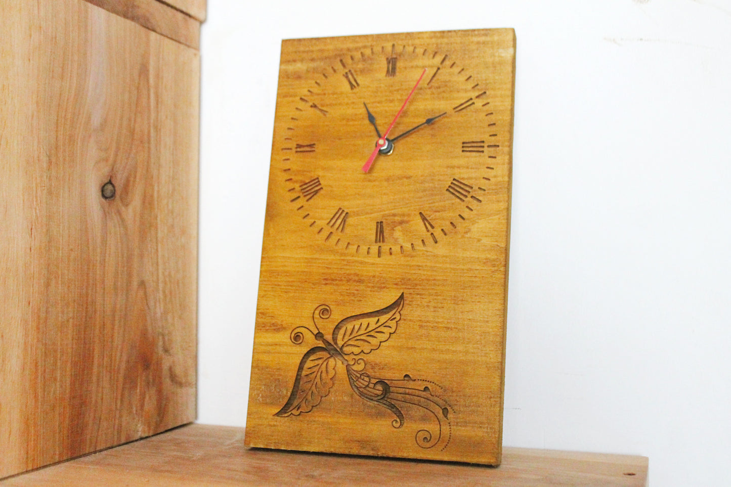 Wooden wall/desk clock made of solid linden wood - walnut color - 270 mm - 10.6 inches - ready to ship - handmade clock