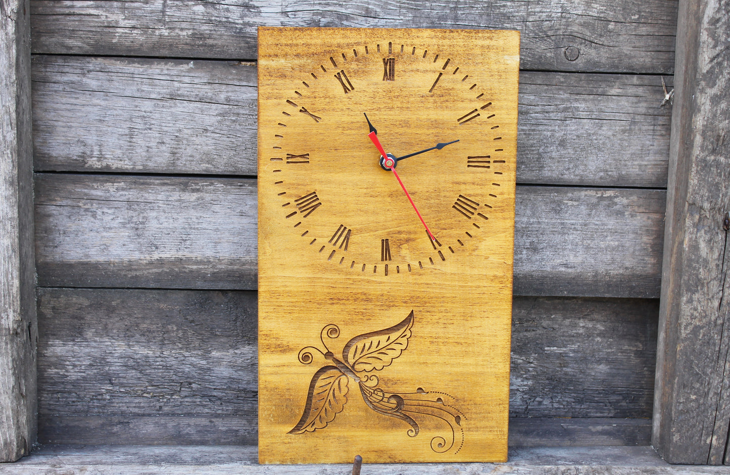 Wooden wall/desk clock made of solid linden wood - walnut color - 270 mm - 10.6 inches - ready to ship - handmade clock