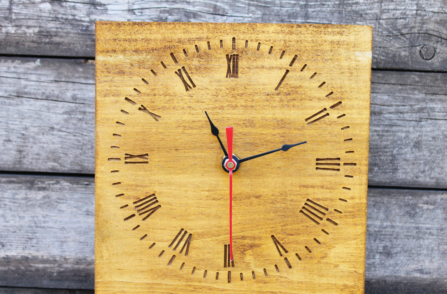 Wooden wall/desk clock made of solid linden wood - walnut color - 270 mm - 10.6 inches - ready to ship - handmade clock