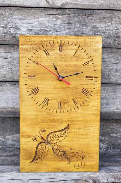 Wooden wall/desk clock made of solid linden wood - walnut color - 270 mm - 10.6 inches - ready to ship - handmade clock