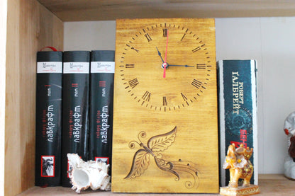 Wooden wall/desk clock made of solid linden wood - walnut color - 270 mm - 10.6 inches - ready to ship - handmade clock