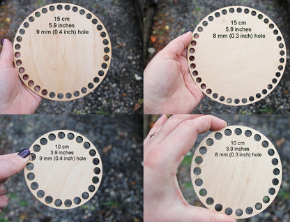 Wooden Bottoms for Knitting Basket - Wood Base Laser Cut with Hole - Wooden Baskets Circle for Crochet - Bottom for crochet bag