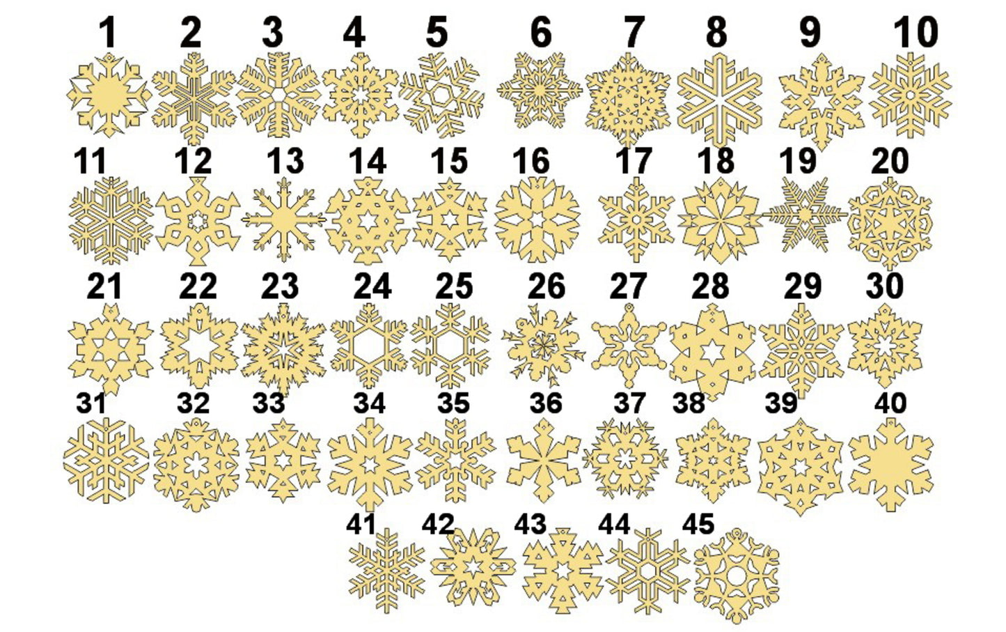 Snowflakes laser cut 2.6 inches - 45 variants - made of high quality plywood - Christmas ornament, New Year decor, BE READY