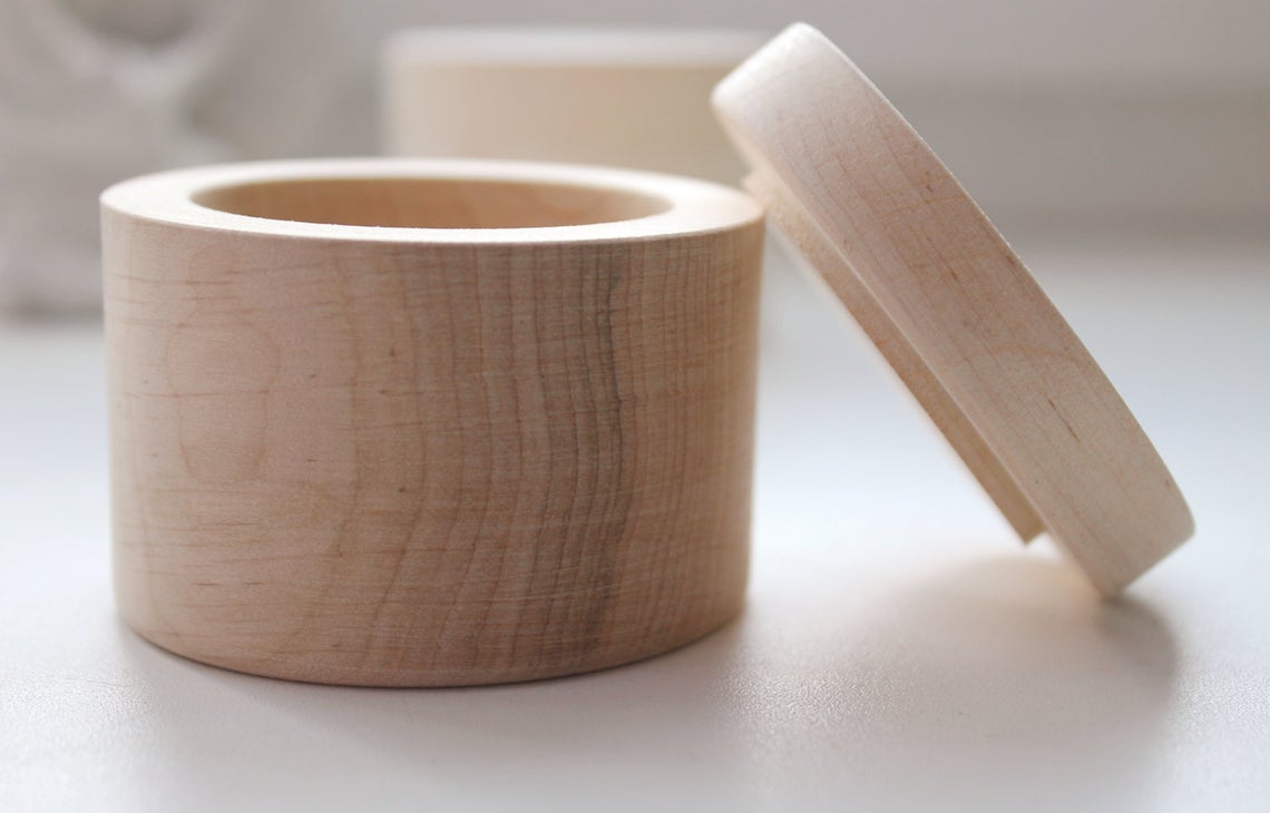 Small Wooden Box – 60 mm x 50 mm (2.4x2") – Handmade Alder Wood Storage Container for Crafts, Jewelry, Trinkets – Natural Round Wooden Box