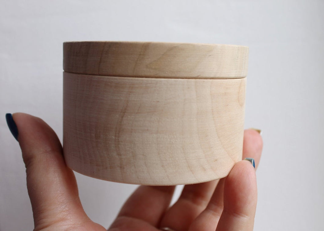 Round unfinished wooden box - with cover - natural, eco friendly - 80 mm diameter