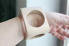 Load image into Gallery viewer, 70 mm BIG Wooden square bangle unfinished with the holes on all sides, all corners are rounded - natural eco friendly
