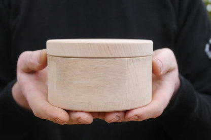 120 mm x 80 mm - Round unfinished wooden box - with cover - natural, eco friendly - 120 mm diameter