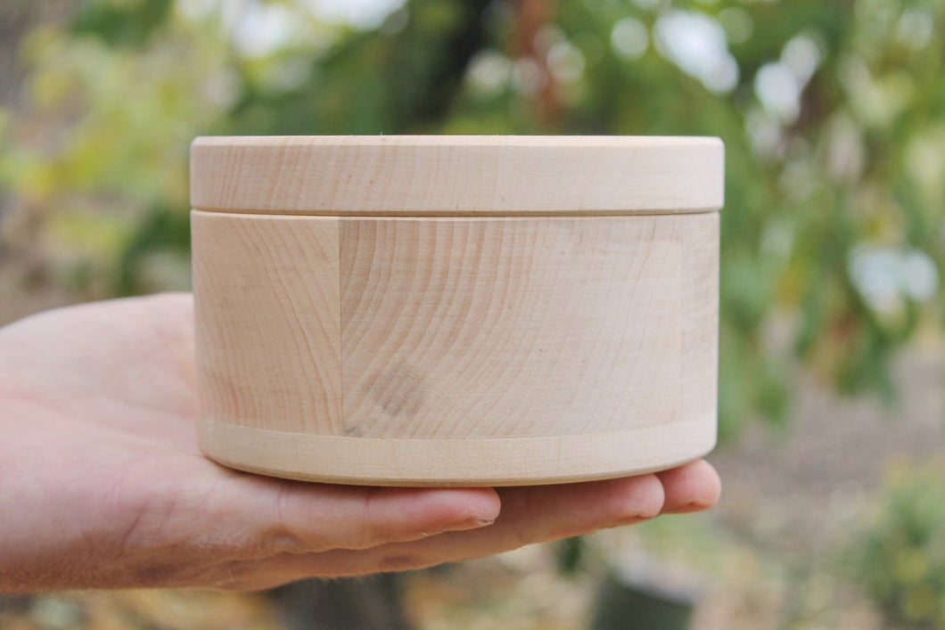 120 mm x 80 mm - Round unfinished wooden box - with cover - natural, eco friendly - 120 mm diameter
