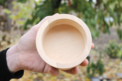 120 mm x 80 mm - Round unfinished wooden box - with cover - natural, eco friendly - 120 mm diameter