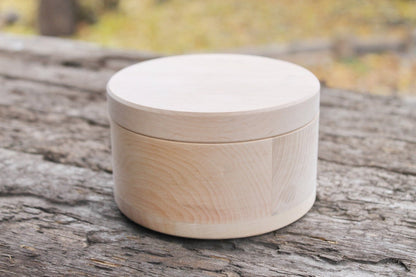 120 mm x 80 mm - Round unfinished wooden box - with cover - natural, eco friendly - 120 mm diameter