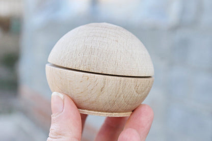 70 mm round unfinished wooden box - with cover - natural, eco friendly - beech wood