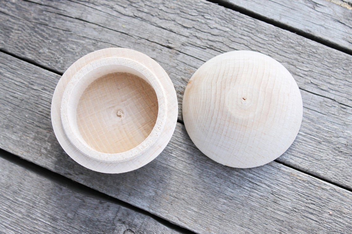 70 mm round unfinished wooden box - with cover - natural, eco friendly - beech wood