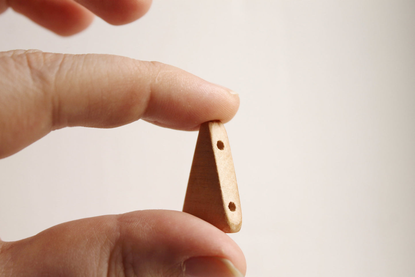 Triangular wooden textured beads with four holes - natural eco friendly - set of 50 pcs