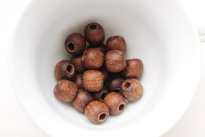 13 mm Wooden textured beads 10 pcs with big hole - 5 mm - natural eco-friendly - boiled in olive oil