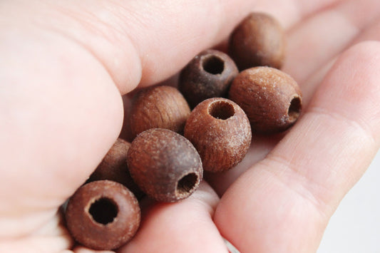 13 mm Wooden textured beads 25 pcs with big hole - 5 mm - natural, eco-friendly - boiled in olive oil