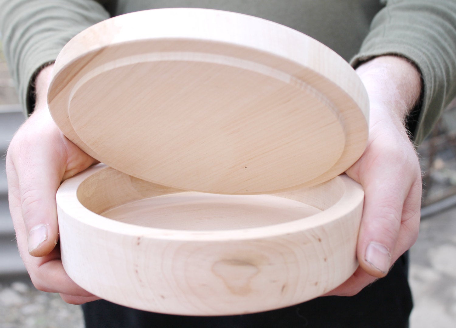 180 mm - Round unfinished wooden box - with cover - natural, eco frien ...