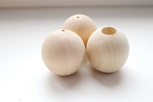 Load image into Gallery viewer, 40 mm Wooden round beads 10 pcs - natural eco friendly - beech wood - different hole size
