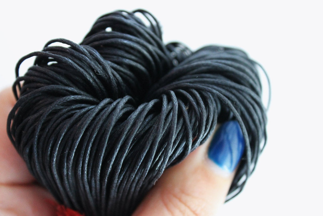 Black  Wax Cotton Cord 1 mm 10 meters - 10,9 yards or 32,8 feet