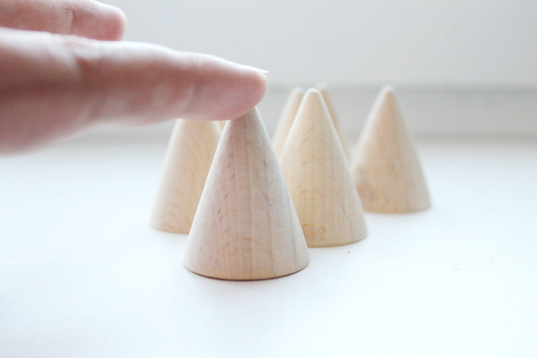 Set of 5 - Big Wooden cones 40x30 mm 5 pcs - eco friendly - CONES - without holes