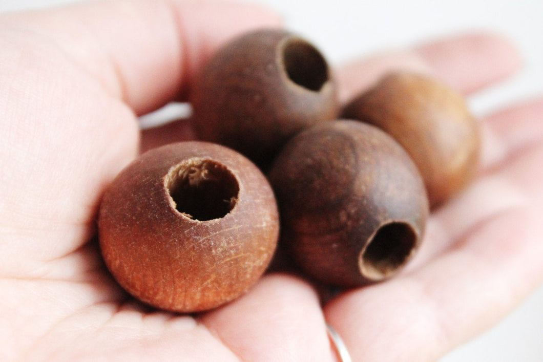 27 mm Wooden textured beads 10 pcs with big hole - 8 mm - natural, ECO-FRIENDLY beads - boiled in olive oil