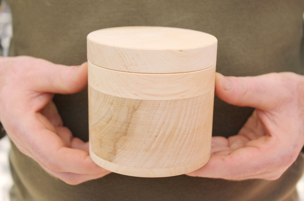 100 mm x 100 mm round unfinished wooden box - with cover - natural, eco friendly - 100 mm diameter