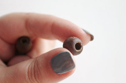 11 mm Wooden textured beads 50 pcs with big hole - 5 mm - boiled in olive oil - natural, eco friendly - beech wood