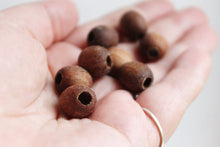 Load image into Gallery viewer, 13 mm Wooden textured beads 10 pcs with big hole - 5 mm - natural eco-friendly - boiled in olive oil
