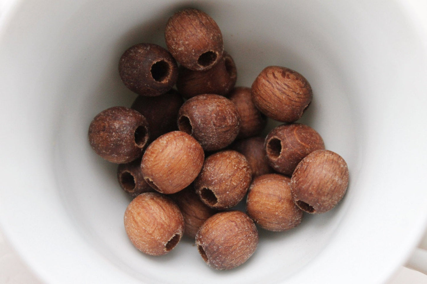 13 mm Wooden textured beads 10 pcs with big hole - 5 mm - natural eco-friendly - boiled in olive oil