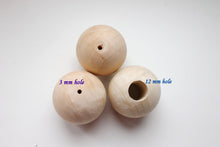 Load image into Gallery viewer, 40 mm Wooden round beads 10 pcs - natural eco friendly - beech wood - different hole size
